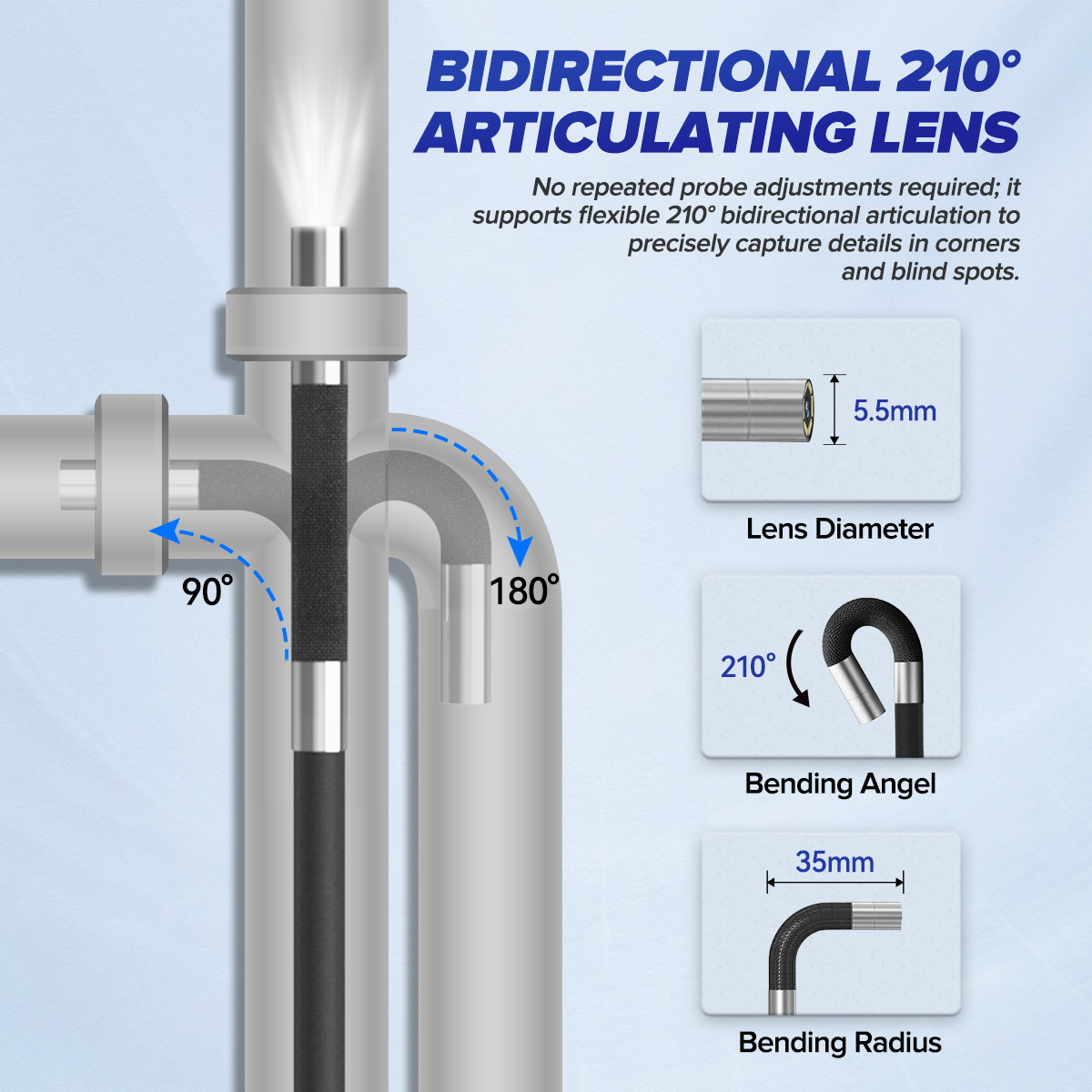 MRCARTOOL N130 Flexible Scope Camera 5.5mm 1-Meter Cable 210° - Imagen 5