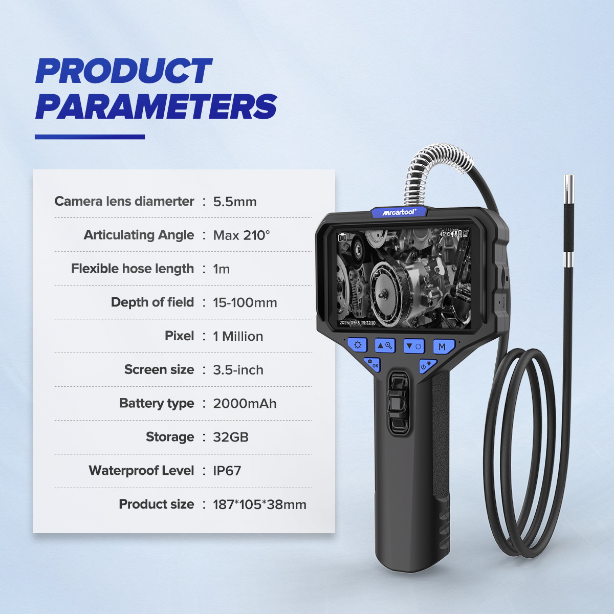 MRCARTOOL N130 Flexible Scope Camera 5.5mm 1-Meter Cable 210° - Imagen 13