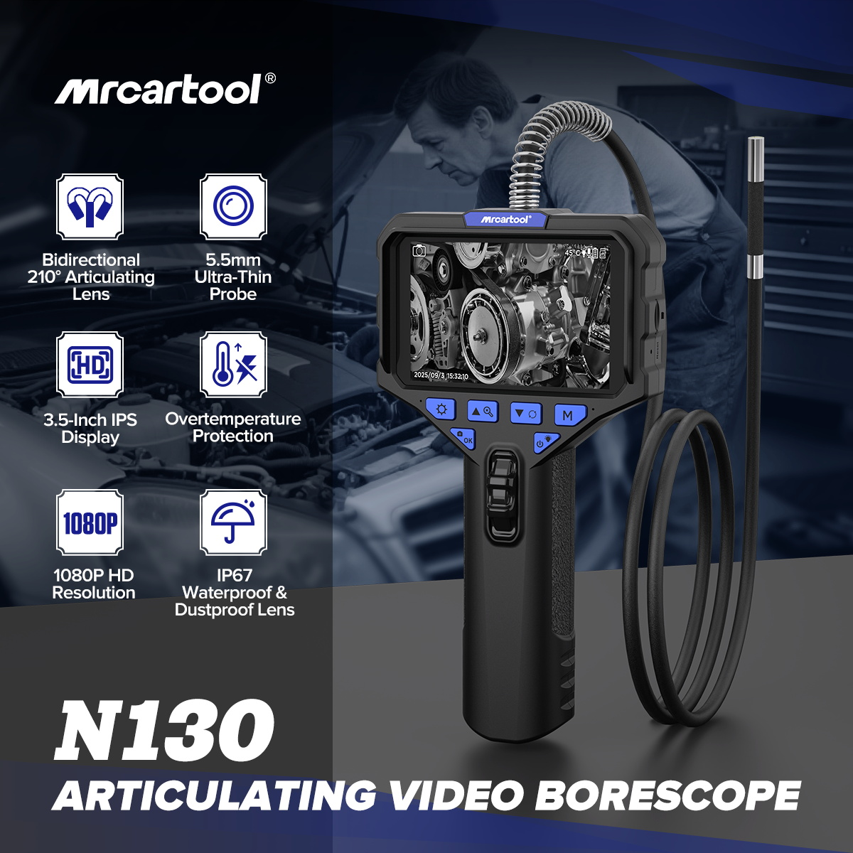 MRCARTOOL N130 Flexible Scope Camera 5.5mm 1-Meter Cable 210° - Imagen 2