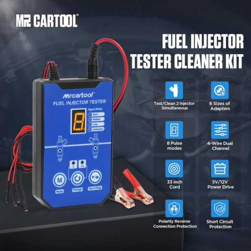 MRCARTOOL Fuel Pressure Tester Supports 12V Injectors Six Adapters - Image 2